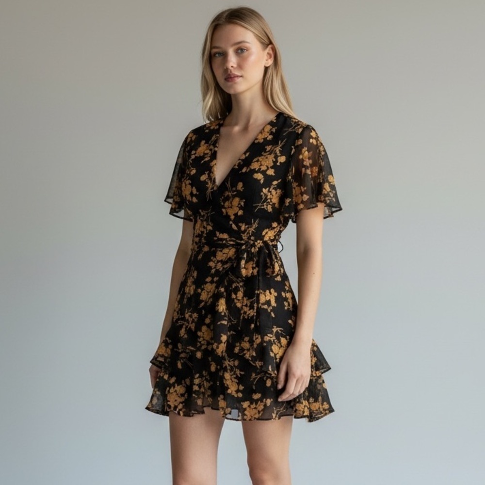 Princess Polly Black & Gold Ina Mini Dress size 2